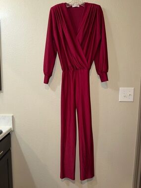 Women's Long Sleeve Wrap Jumpsuit in Wine